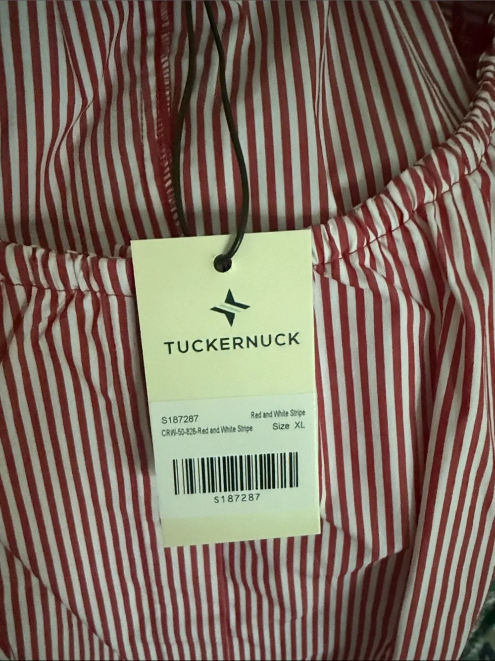 Tuckernuck Red Striped Top with Red Floral Puff Sleeves, NWT